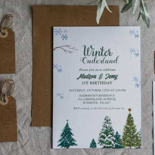 Winter onderland Christmas Twin Birthday Party Einladung