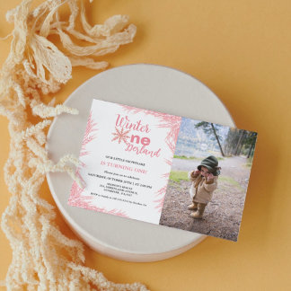 Winter Onderland Girl Erste Geburtstagsparty Invit Einladung