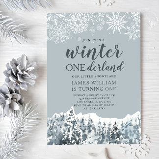 Winter Onderland Snowflakes Erste Geburtstag Einladung