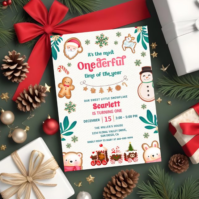Winter Onederful Gingerbread Cookie 1st Birthday  Einladung (Winter Onederful time of the year 1st Birthday Party Invitation)