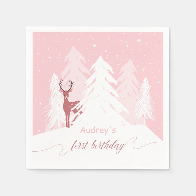 Winter Onederland 1. Geburtstag Custom Napkin Pink Serviette (Vorderseite)