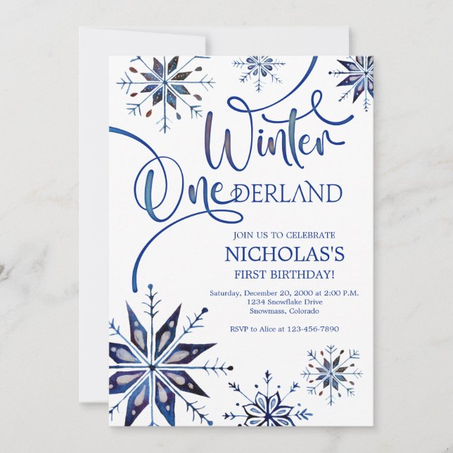 Winter Onederland 1. Geburtstag Einladung (Vorderseite)
