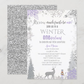 Winter Onederland 1. Geburtstag Lavender Snowflake Einladung