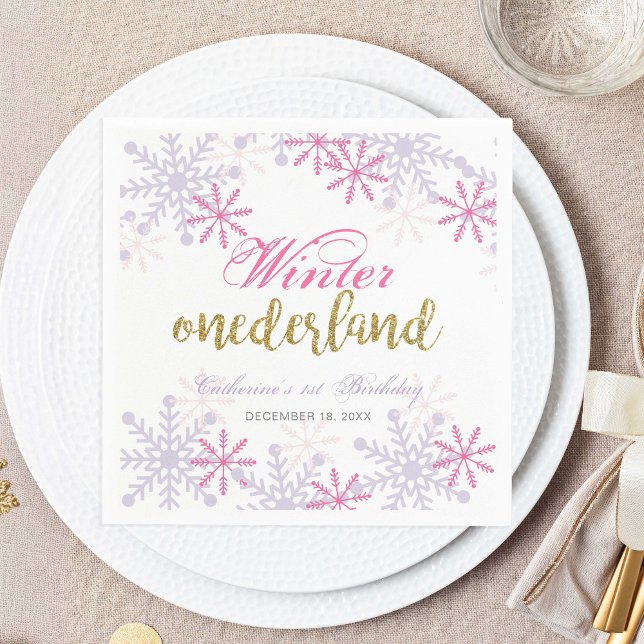 Winter Onederland 1. Geburtstag Lila rosa Schnee Serviette (Von Creator hochgeladen)