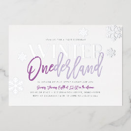 Winter ONEderland 1. Geburtstag Lila Silber Folieneinladung