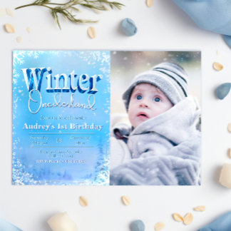 Winter Onederland - 1. Geburtstag mit Foto Einladung