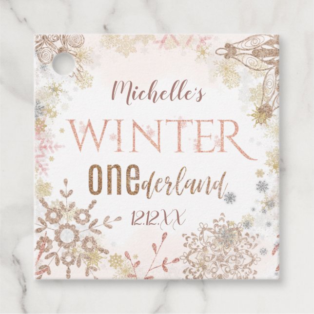 Winter Onederland 1. Geburtstag Pink Snowflake Geschenkanhänger (Vorderseite)
