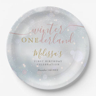 Winter Onederland 1. Geburtstag Rosa und Gold Pappteller