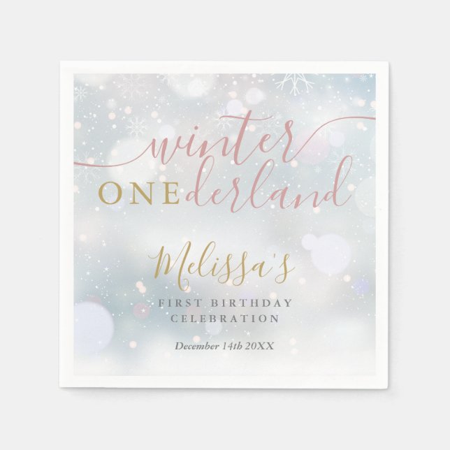 Winter Onederland 1. Geburtstag Rosa und Gold Serviette (Vorderseite)