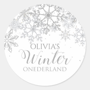 Winter Onederland 1. Geburtstag Silberne Schneeflo Runder Aufkleber
