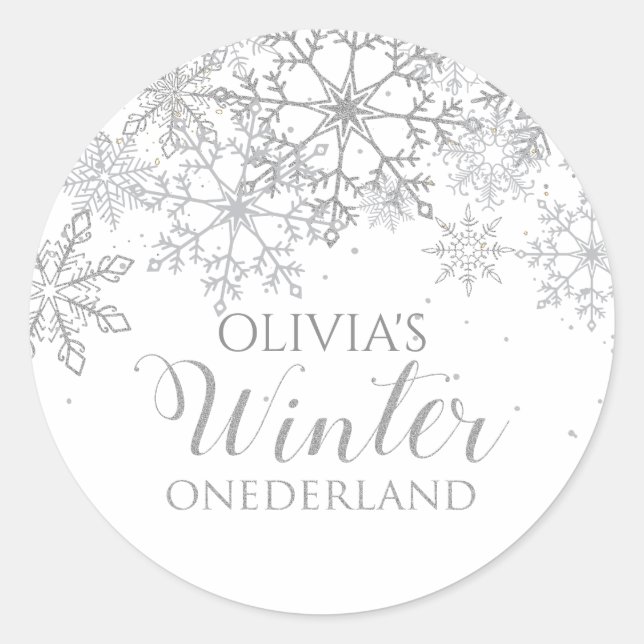 Winter Onederland 1. Geburtstag Silberschneeflocke Runder Aufkleber (Vorderseite)