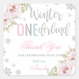 Winter ONEderland 1. Geburtstag Vielen Dank Quadratischer Aufkleber