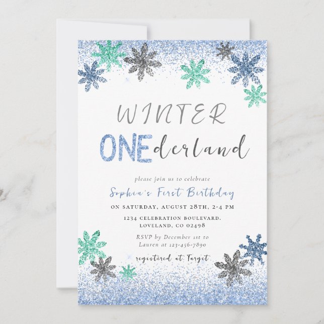 Winter Onederland 1. Geburtstag Wintereinladung Einladung (Vorderseite)