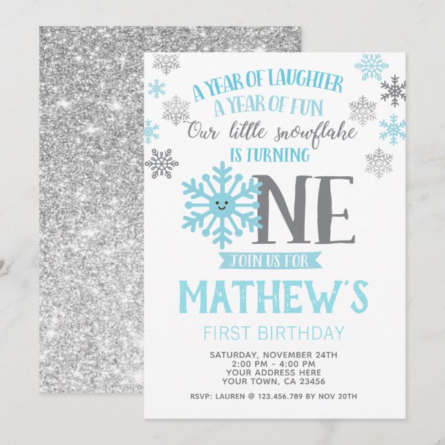 Winter Onederland 1er Anniversaire Invitation (Devant / Derrière)