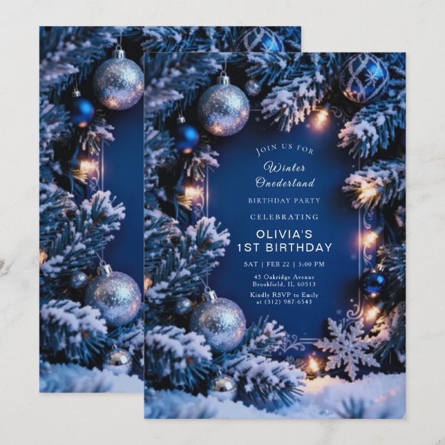 Winter ONEderland 1st Birthday Invitation Editable (Devant / Derrière)