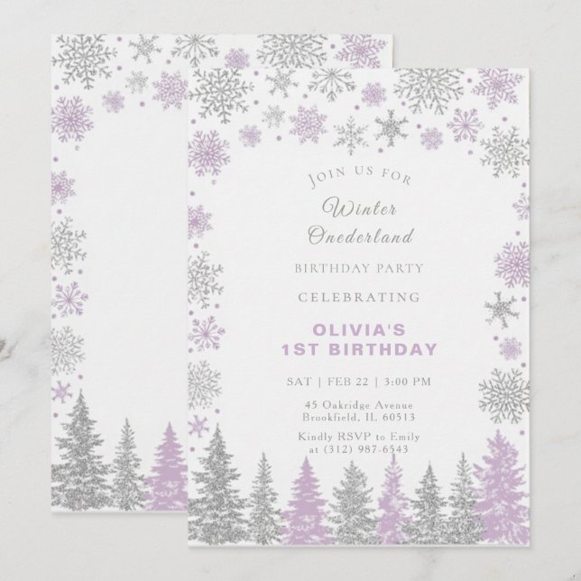 Winter ONEderland 1st Birthday Invitation Editable (Devant / Derrière)