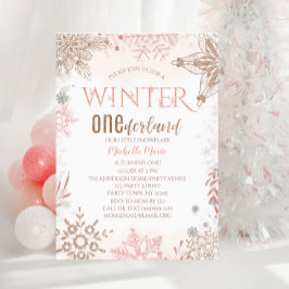 Winter Onederland 1st Birthday Pink Snowflake Einladung