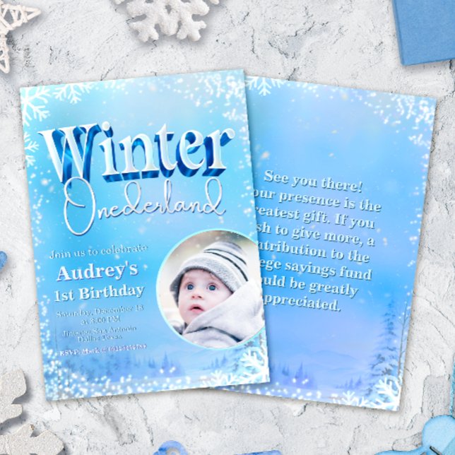 Winter Onederland - 1st Birthday with Photo  Einladung (Von Creator hochgeladen)