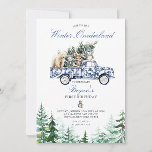 Winter Onederland Animals Chinoiserie 1. Geburtsta Einladung