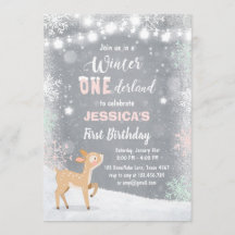 Winter Onederland anniversaire invitation Mint ros