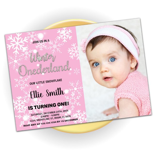 Winter Onederland Anniversaire Invitations Pink Ph (Winter Onederland Birthday Invitations Pink Photo)