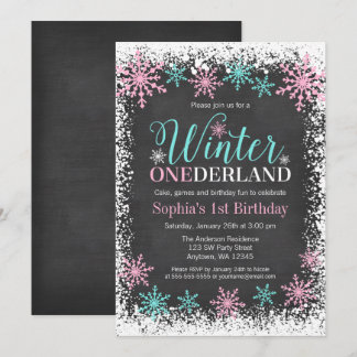 Winter ONEderland Aquamarin Chalkboard 1. Geburtst Einladung