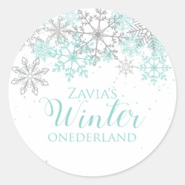 Winter Onederland Aquamarin Silver Erster Geburtst Runder Aufkleber
