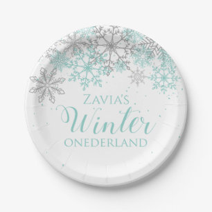 Winter Onederland Aquamarin Silver First Geburtsta Pappteller