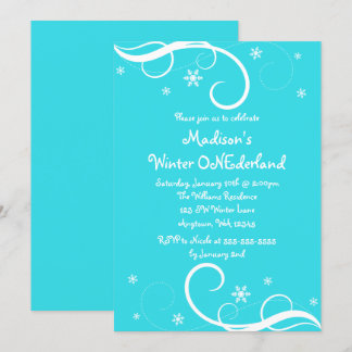 Winter ONEderland Aquamarin Swirl Schneeflocken Einladung