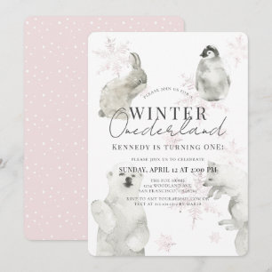 Winter Onederland Arctic Animals Girl 1. Geburtsta Einladung