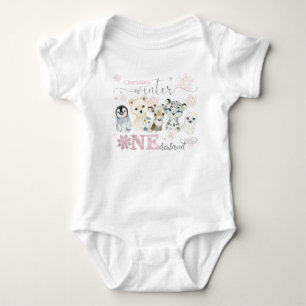 Winter Onederland Arktische Tiere Rosa 1. Geburtst Baby Strampler