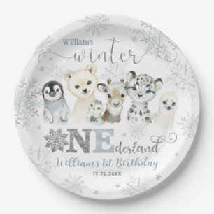 Winter Onederland Arktische Tiere Schnee 1. Geburt Pappteller