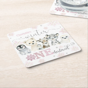 Winter Onederland Arktische Tiere Schnee 1. Geburt Rechteckiger Pappuntersetzer