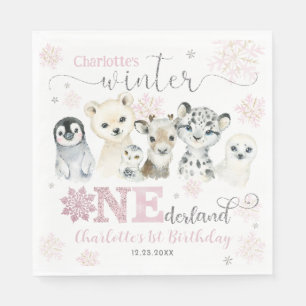 Winter Onederland Arktische Tiere Schnee 1. Geburt Serviette