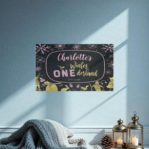 Winter Onederland Banner Glitzer Rosa Schneeflocke Poster