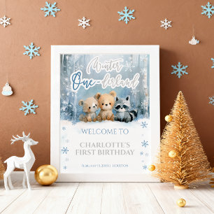 Winter Onederland Bär Blau Erstes Willkommensschil Poster