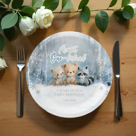 Winter Onederland Bear Blue First Birthday Party Pappteller