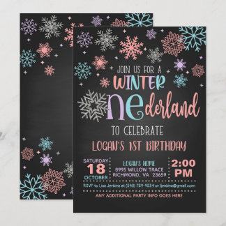 Winter ONEderland Birthday Einladung - PPB - Blk