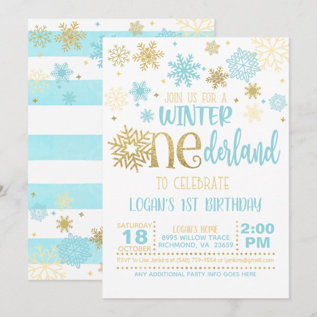 Winter ONEderland Birthday Invitation - Boy - WB Einladung (Vorne/Hinten)