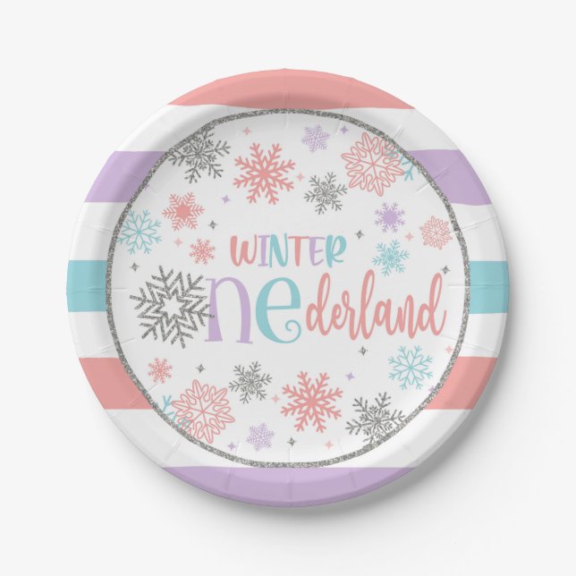 Winter ONEderland Birthday Plate - Girl - PPBS Pappteller (Vorderseite)