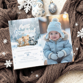 Winter Onederland Blau Einladung zum ersten Geburt