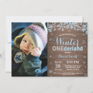 Winter Onederland Blau Silber Junge 1. Geburtstag Einladung