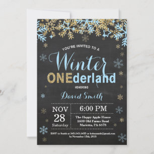 Winter Onederland Blau und Gold Junge 1. Geburtsta Einladung