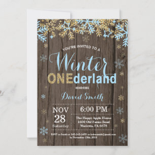 Winter Onederland Blau und Gold Junge 1. Geburtsta Einladung
