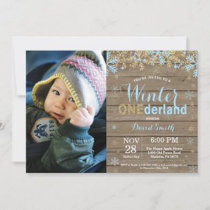 Winter Onederland Blau und Gold Junge 1. Geburtsta Einladung