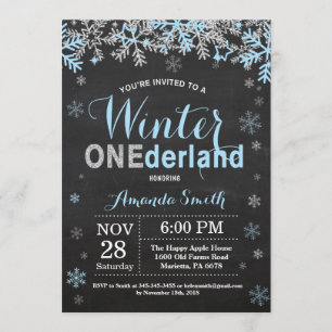 Winter Onederland blauer silberner Jungen-1. Einladung