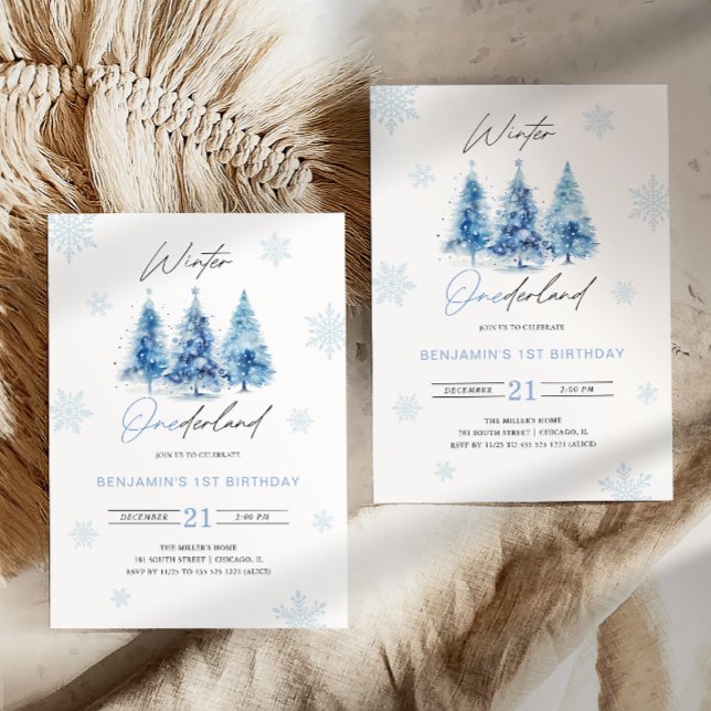 Winter Onederland Blue 1er Anniversaire Invitation (Créateur téléchargé)