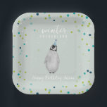 Winter Onederland Blue Birthday Penguin Confetti Pappteller<br><div class="desc">Winter Onederland erste Geburtstagsparty mit Pinguin in blauem Party auf hellblauem Hintergrund mit Schneefach und Konfetti.</div>