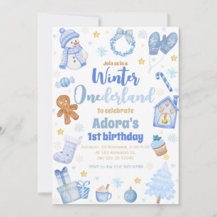 Winter ONEderland Blue Christmas Birthday Einladun Einladung