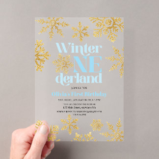 Winter Onederland Blue Gold Snowflake 1. Geburtsta Acryleinladungen
